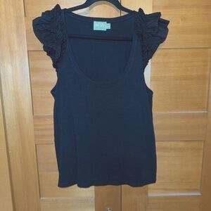 EUC - Nation LTD Ruffle Cap Sleeve Black top - sz large